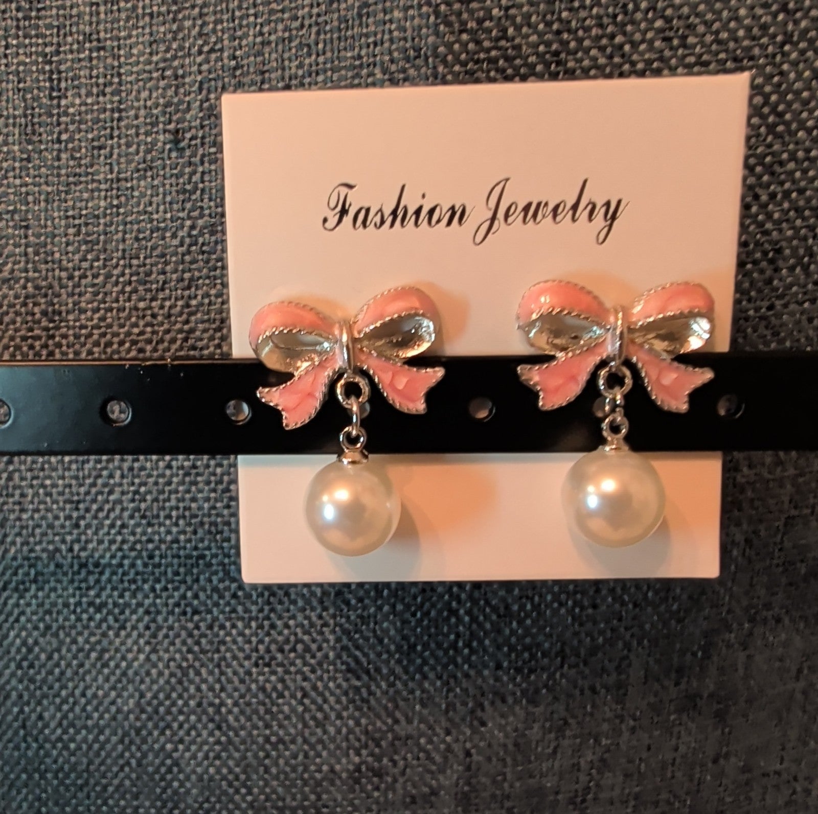 Pink Bow Pearl Drop Earrings Gold Plated Bowknot Cute Elegant Dangle Studs Gift