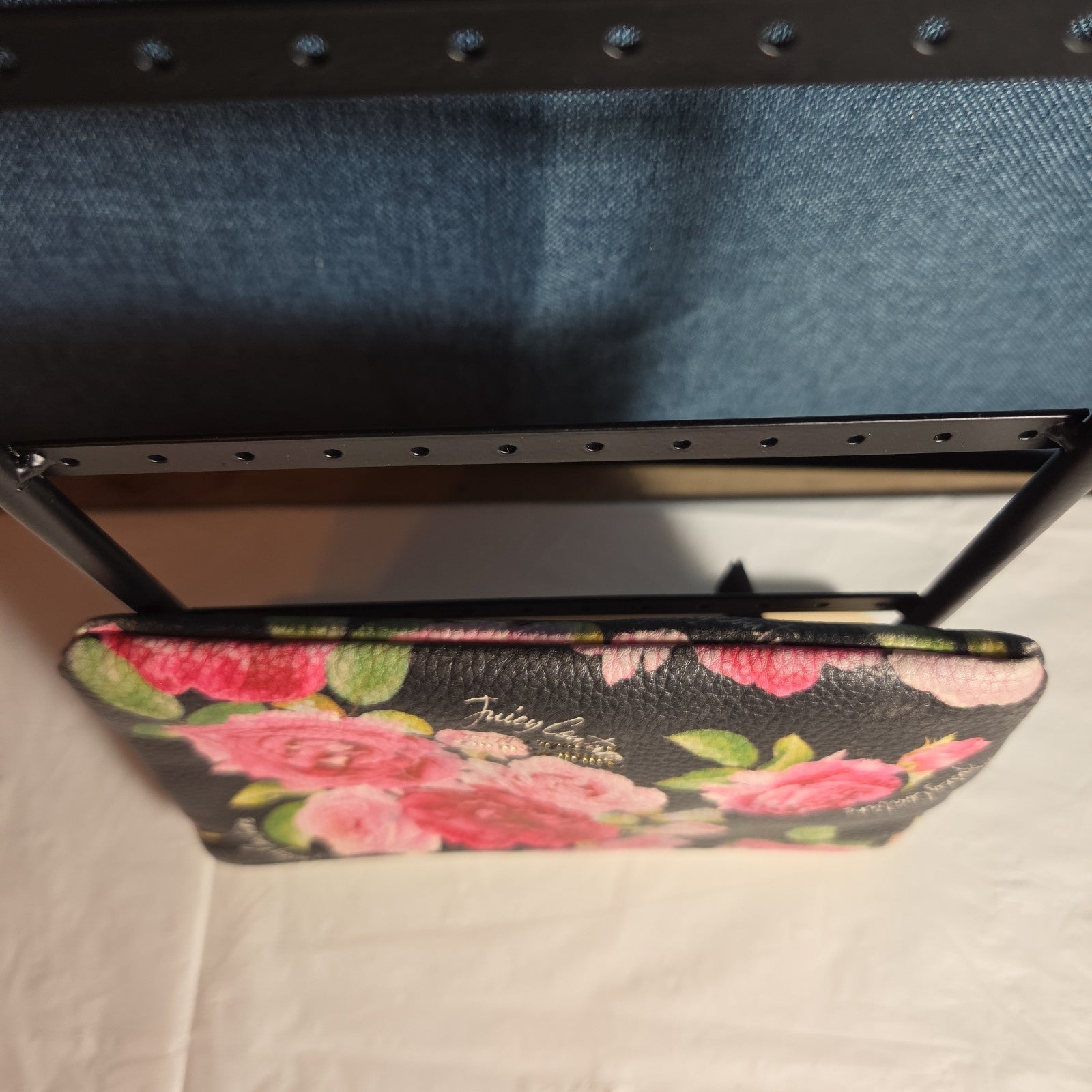 Juicy Couture Rose Floral Zipper Pouch Card Holder Black Pink Y2K