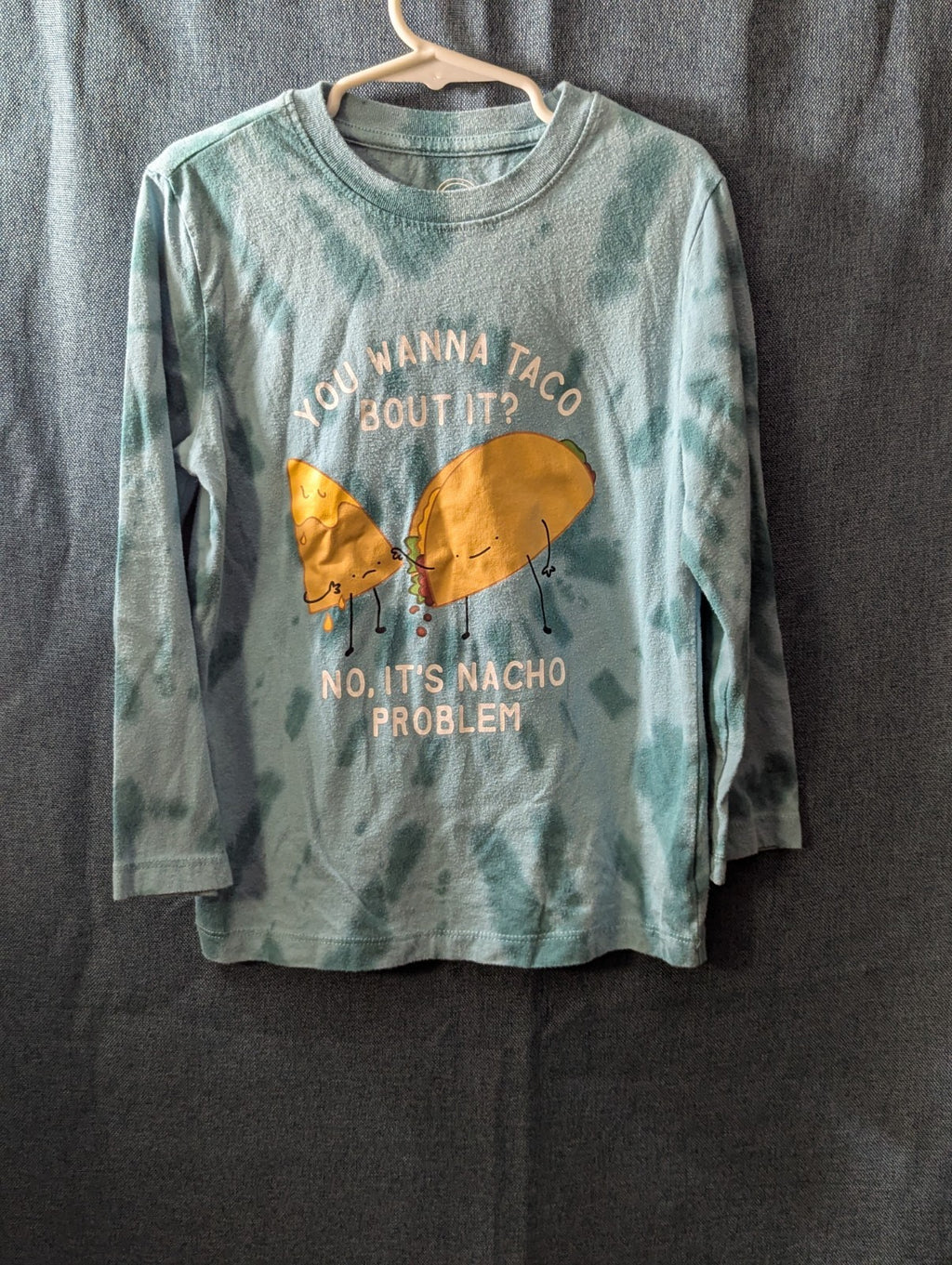 Wonder Nation Boys Shirt Size 6-7 S Long Sleeve Tie Dye Green Taco Funny Graphic