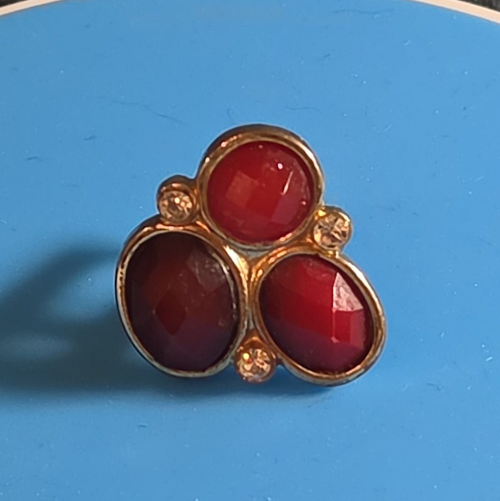 Red Gemstone Cluster Ring Gold Tone Statement Size 8.5