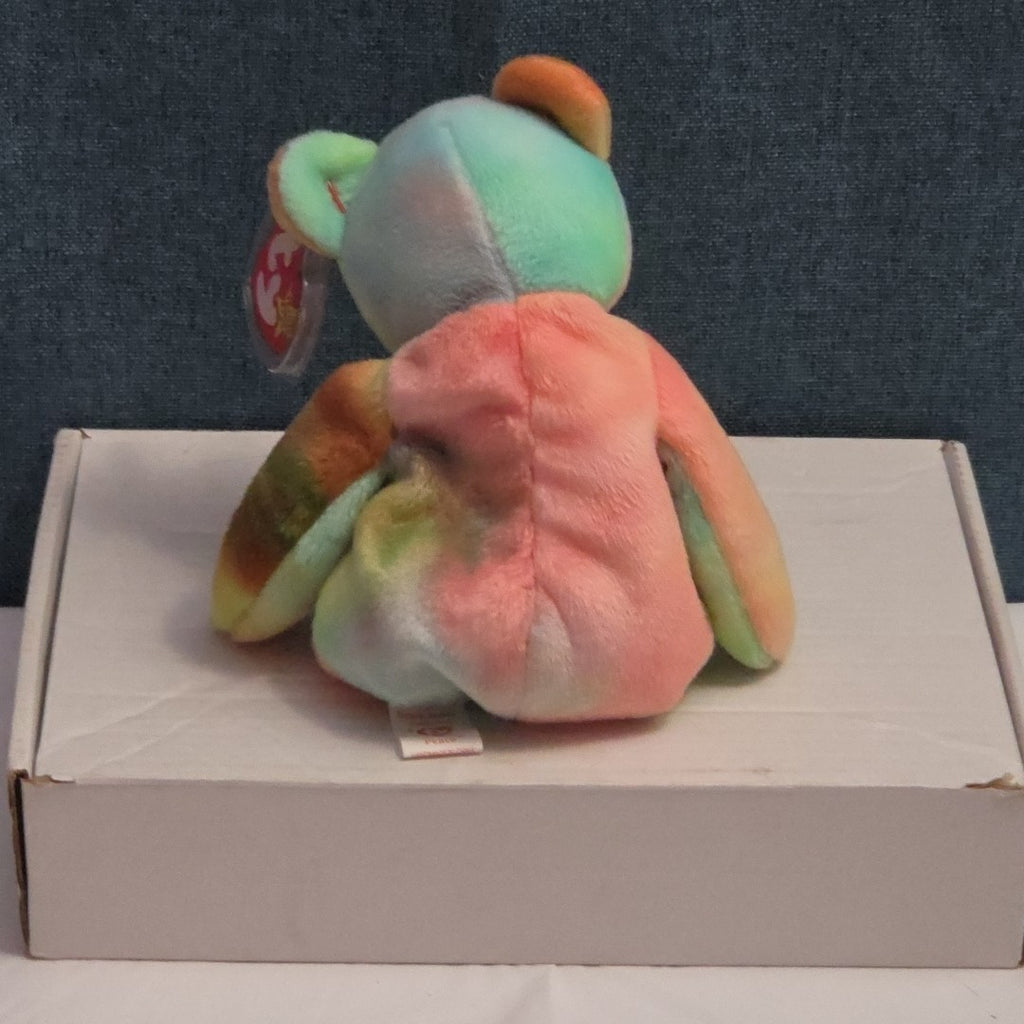 Ty Beanie Baby Peace Bear 1997 Retired - Unique Pastel Tie Dye Tag Protector