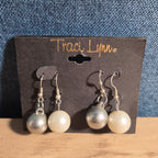 Traci Lynn Faux Pearl Silver Ball Hook Drop Earrings
