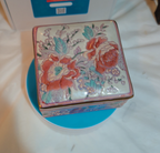 Vintage Pink Floral Porcelain Square Trinket Box Grandmillennial PreOwned