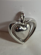 Double Heart Pendant Silver Tone Puffed Charm Y2K