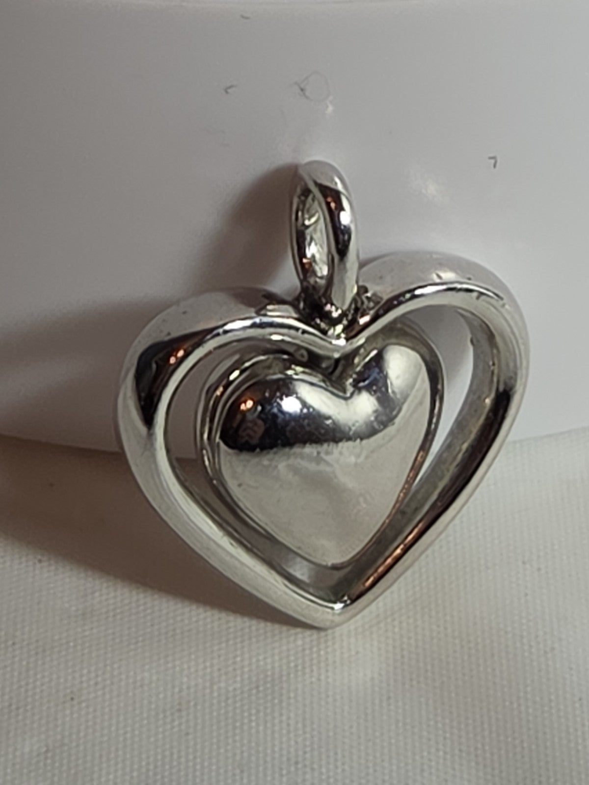 Double Heart Pendant Silver Tone Puffed Charm Y2K
