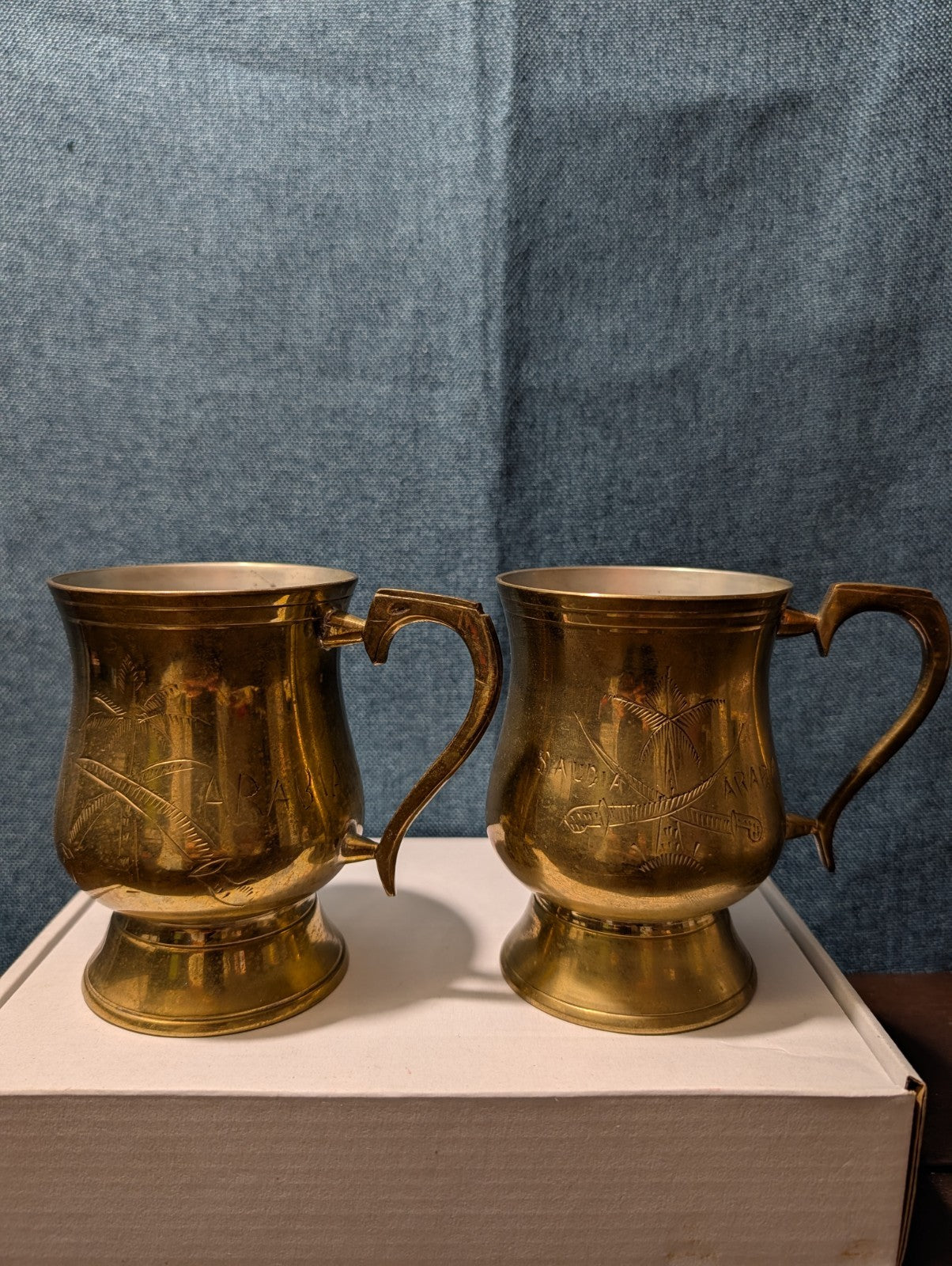6 Vintage Etched Brass Mugs | Saudi Souvenir Goblets | Schree Amber  & Co.