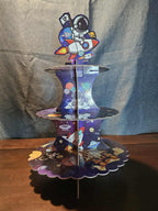 Outer Space 3-Tier Cupcake Stand LED Light Rocket Astronaut Birthday Party Decor