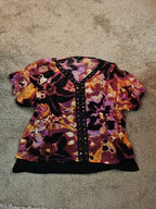 Alfani Petite Large P/L Boho Mesh Top Sheer Beaded V-Neck Floral Purple Blouse