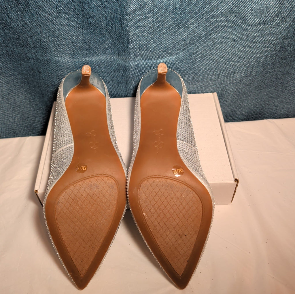 Jessica Simpson Lindiza Rhinestone Pumps 8M Silver Sparkly Stiletto Heels 39