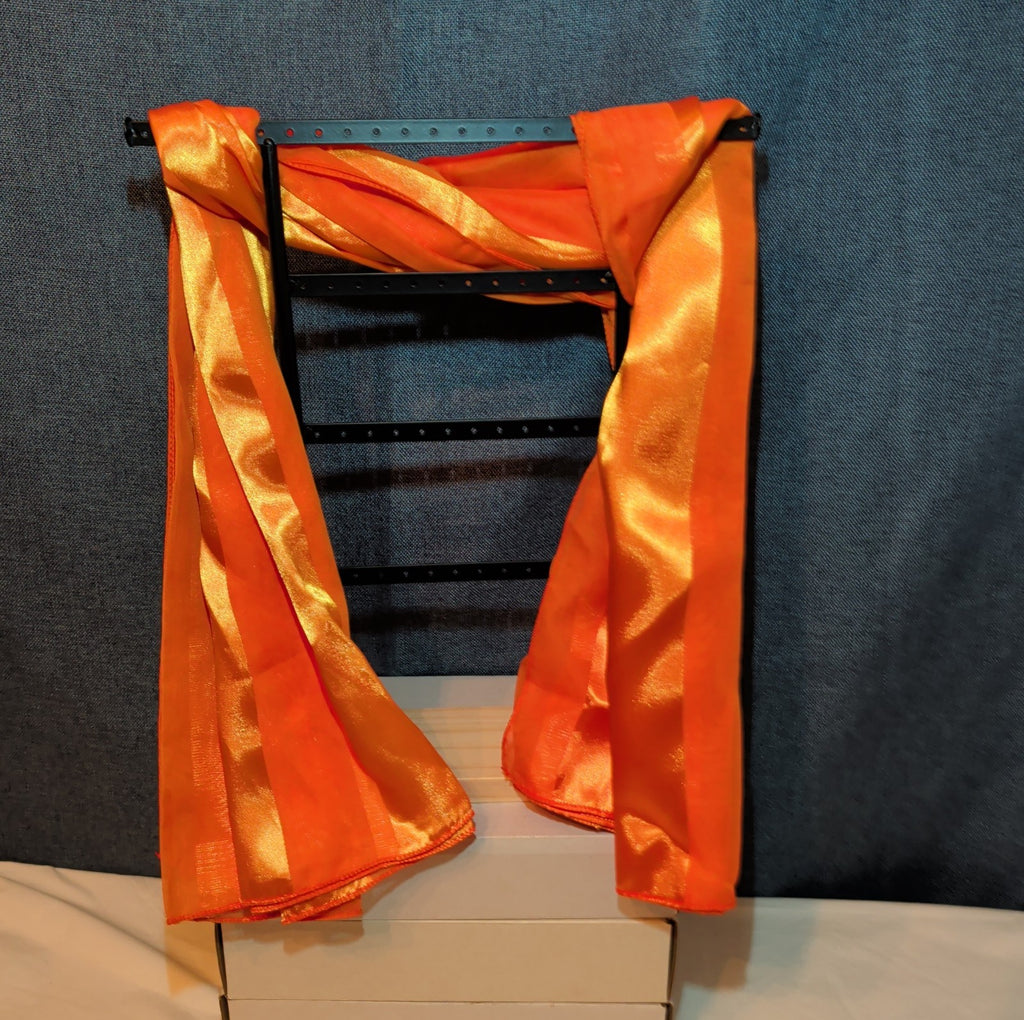 Vintage Orange Striped Scarf Sheer Satin Oblong Rectangular Wrap Retro