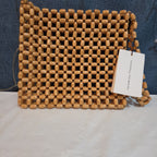 Faithfull The Brand Beaded Clutch Wood Boho Summer Bag NWT FFA056
