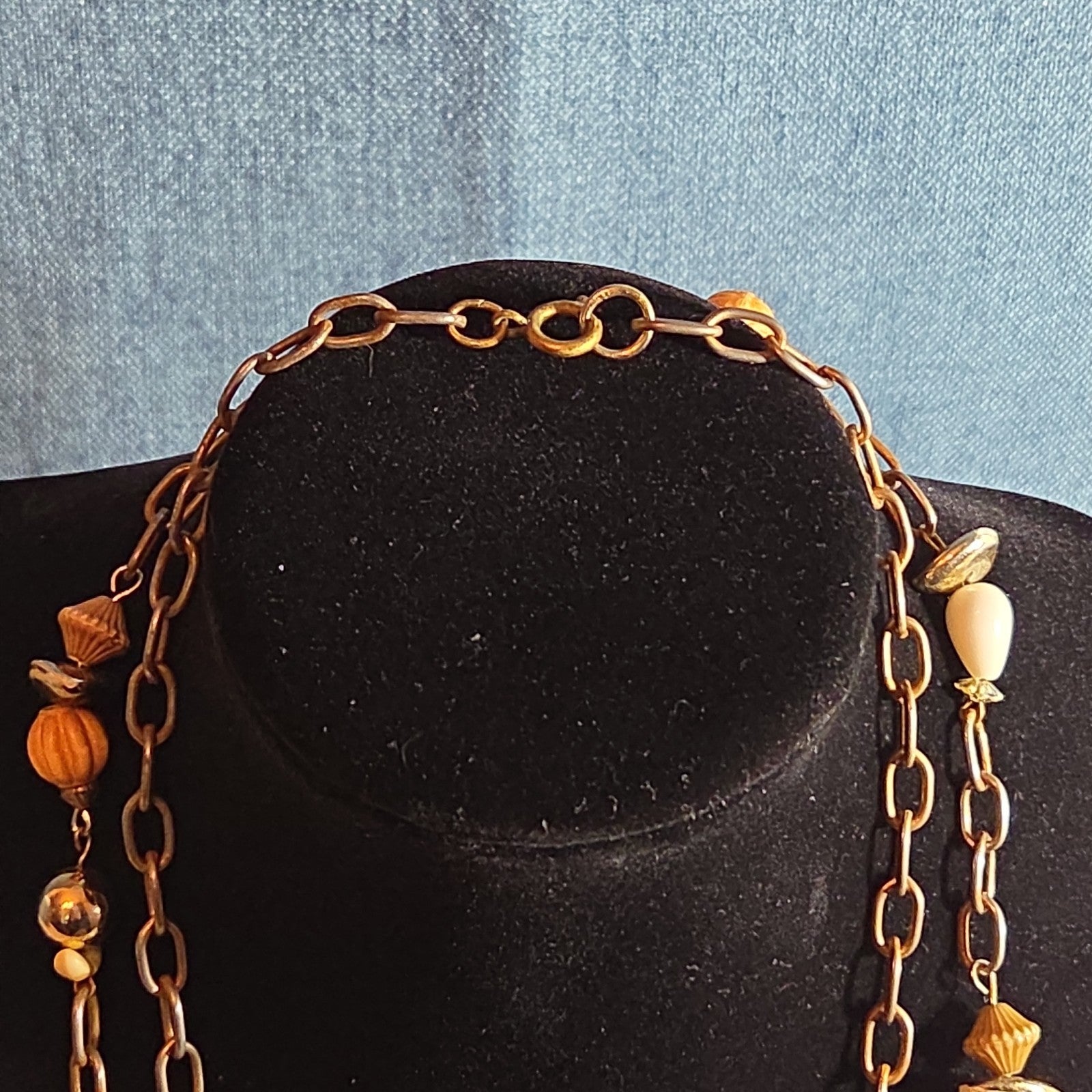 Earth Tone Bead Coppertone Chain Necklace Boho 70s Vibe