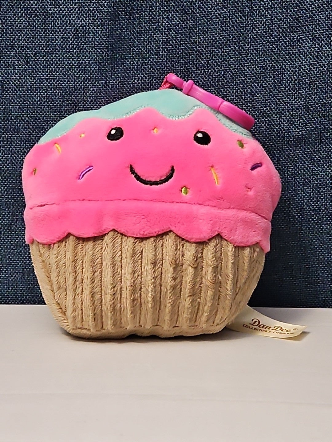 Dan Dee Cupcake Plush Keychain | Pink Happy Face Bag Clip | Kawaii Food Stuffed
