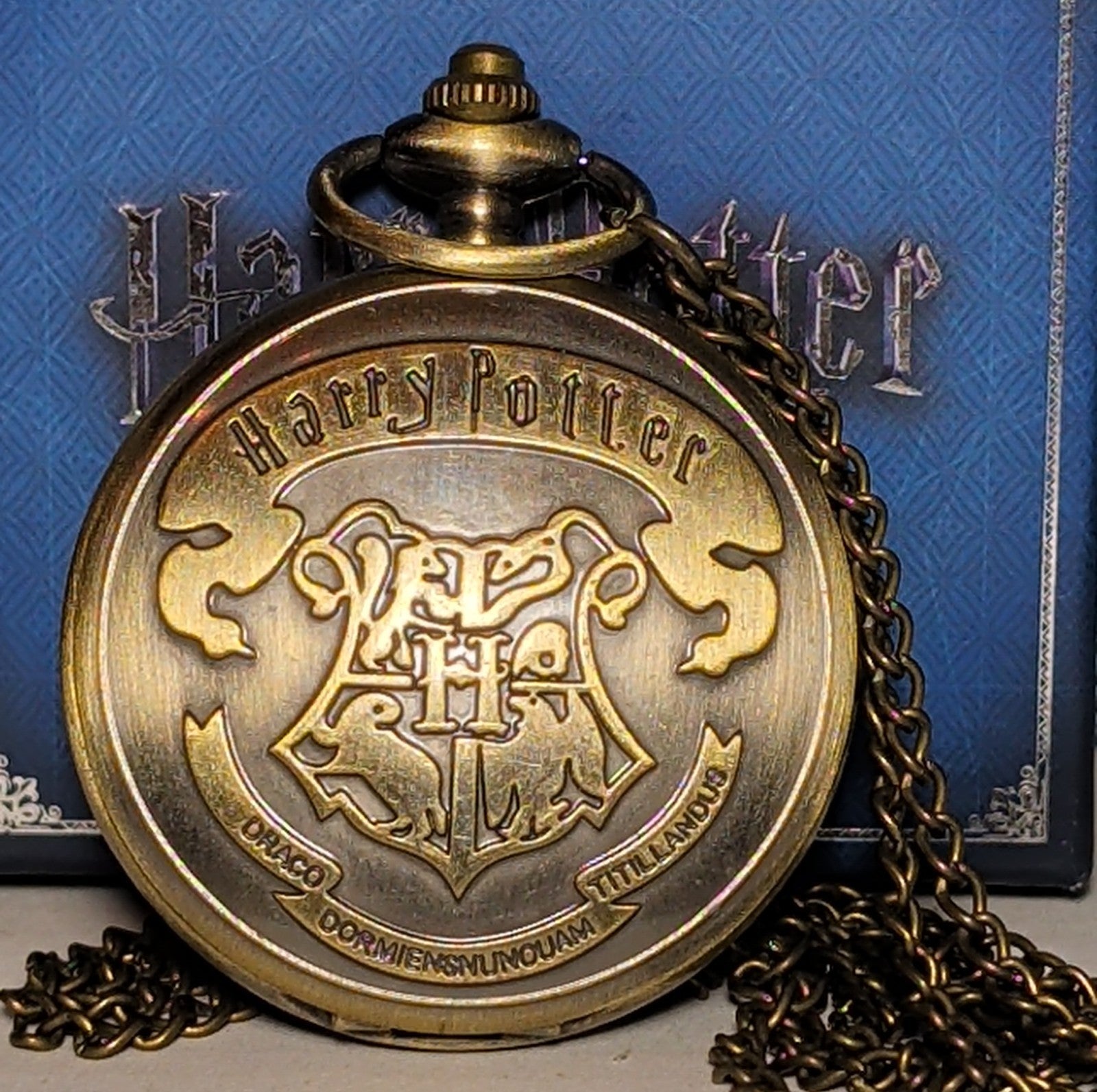 Harry Potter Hogwarts Crest Pocket Watch Brass Tone Steampunk Retro NIB