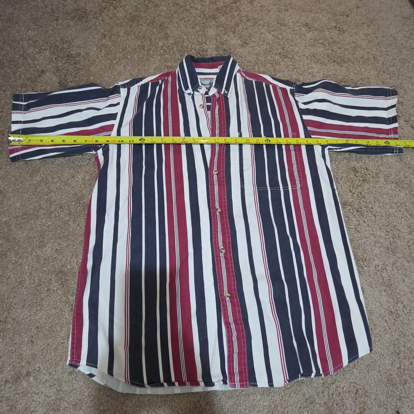 Pine Grove Striped Button Down Shirt Cotton Vintage 90s Retro Men Size M