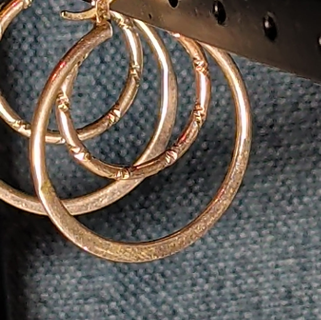 Double Hoop 925 Sterling Silver Textured Y2K