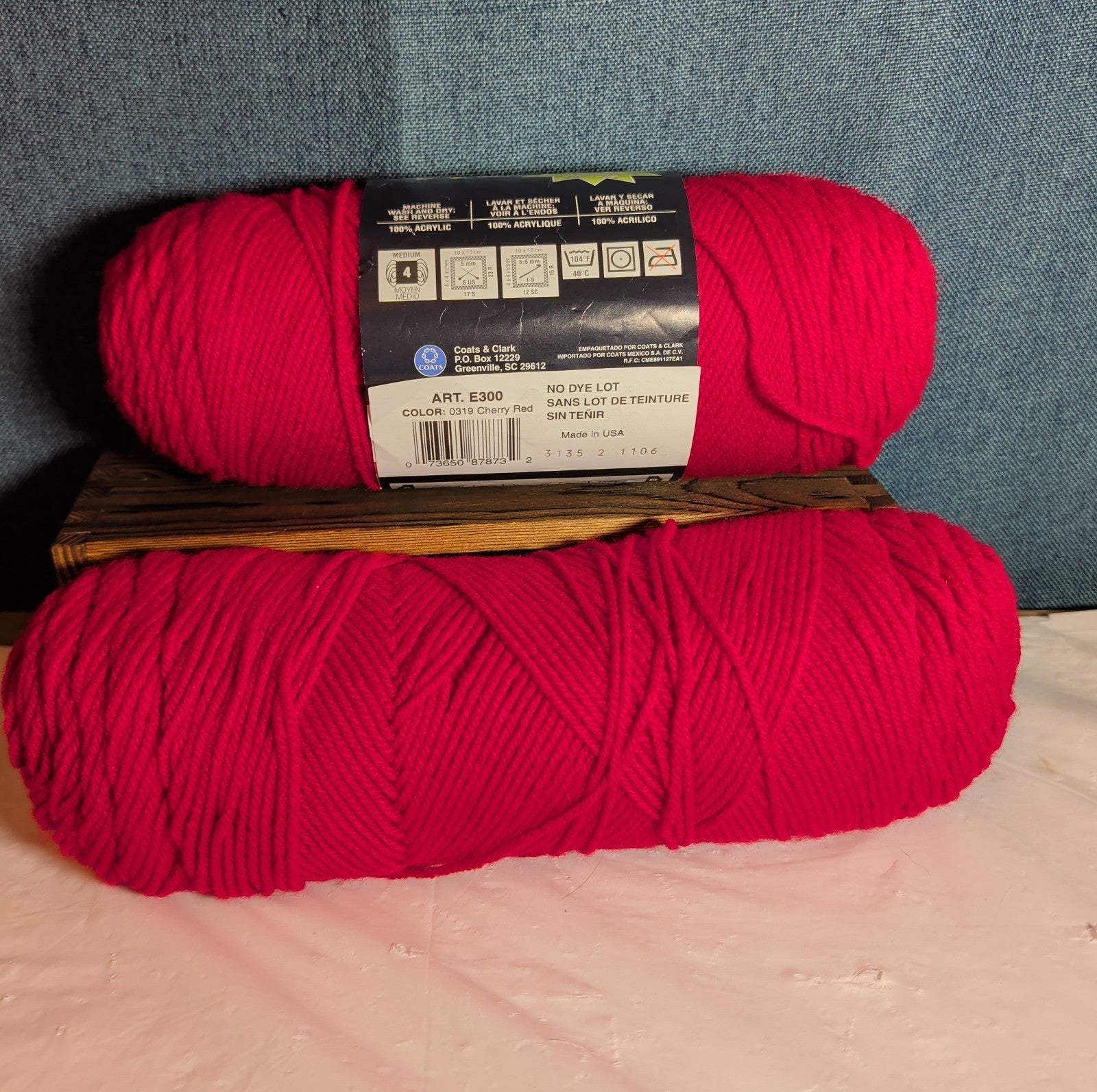 Red Heart Super Saver Cherry Red Yarn Lot 2 Skeins Worsted E300 New & Used