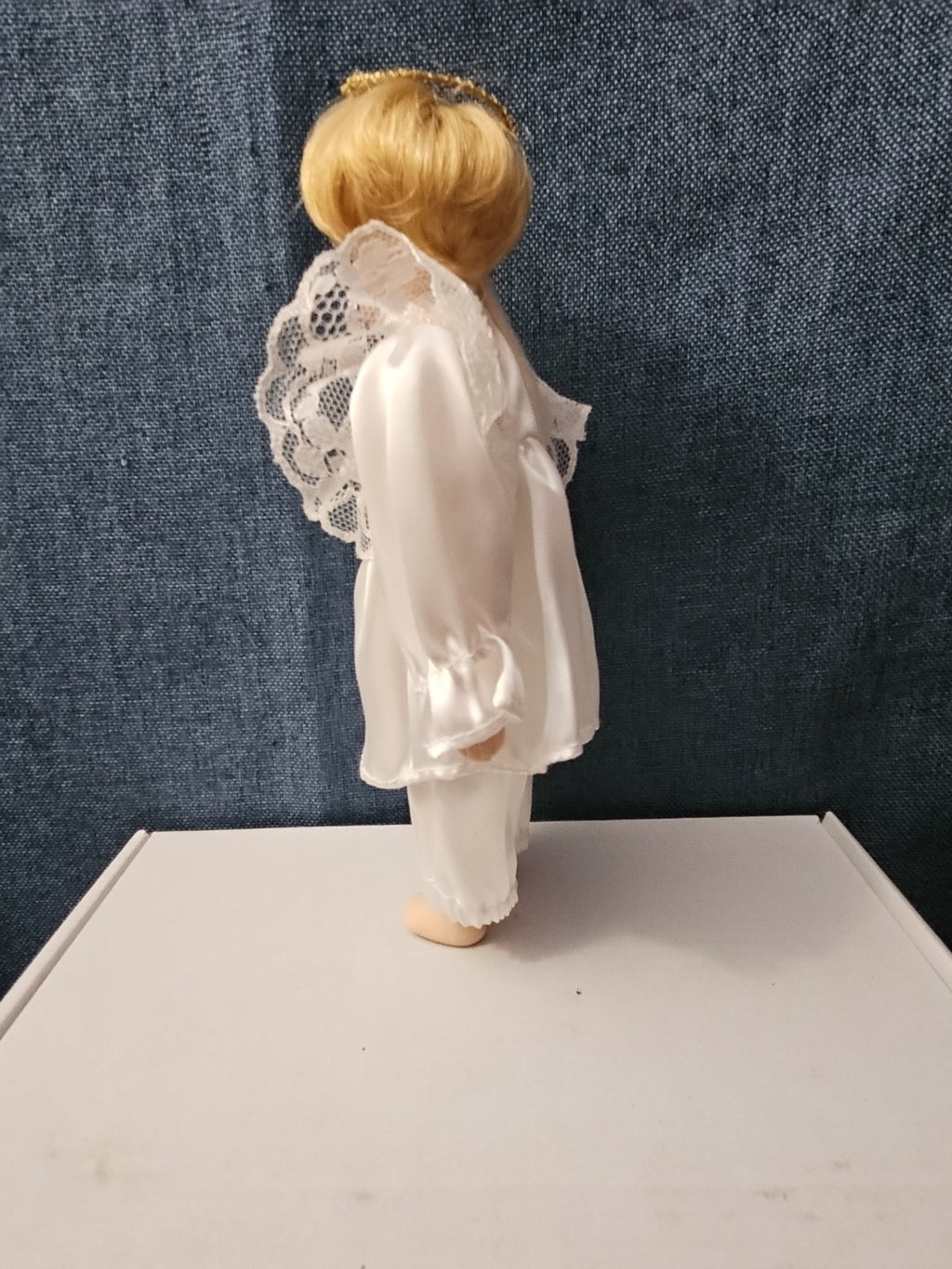 Vintage Porcelain Angel Doll | Blonde Guardian Angel with Halo