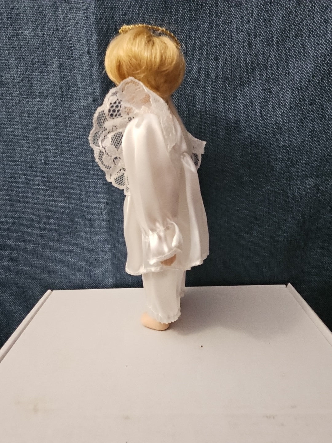 Vintage Porcelain Angel Doll | Blonde Guardian Angel with Halo