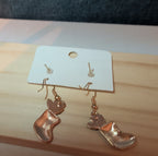 Christmas Stocking Snowflake Earring 2-Pair Set Enamel Gold-Tone Holiday NEW