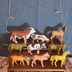 Farm Animals 9Pc Lot Plastic Horses Cows Vintage Style P
