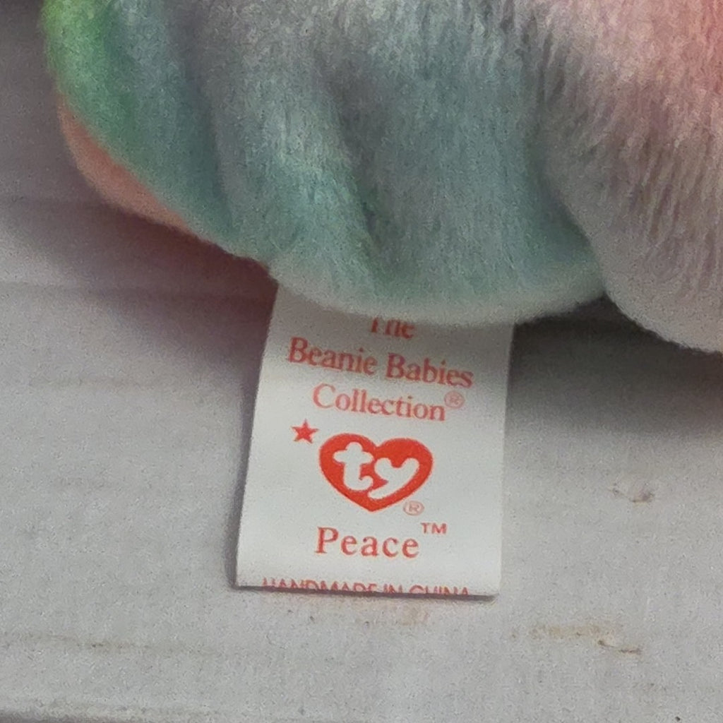 Ty Beanie Baby Peace Bear 1997 Retired - Unique Pastel Tie Dye Tag Protector