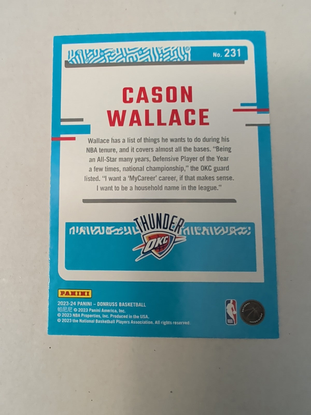 2023-24 Panini Donruss - Rated Rookie Cason Wallace #231 (RC)