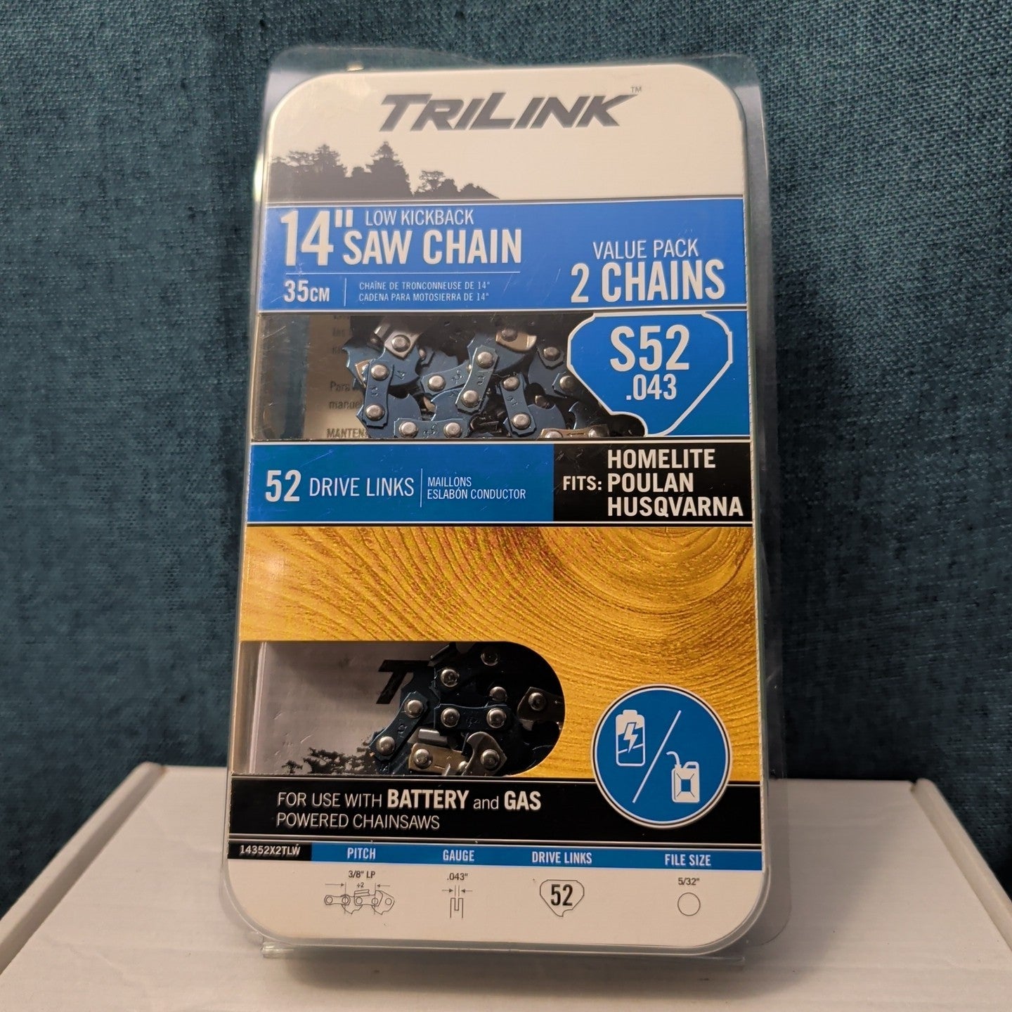 TriLink 14 Inch Chainsaw Chain 2 Pack S52 .043 52 Drive Links Husqvarna Poulan