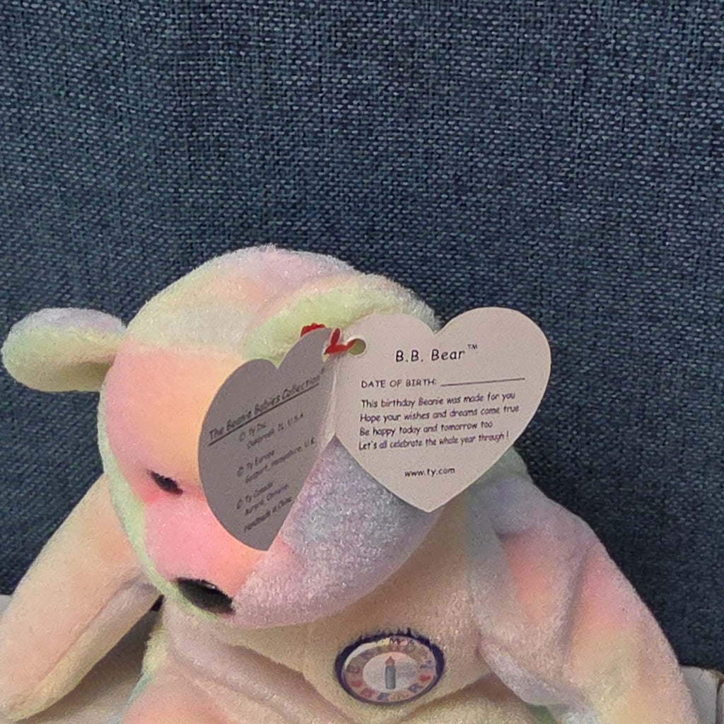 TY Beanie Baby B.B. BEAR The Birthday Bear 1999 | Pastel Tie-Dye | Mint Tags NEW