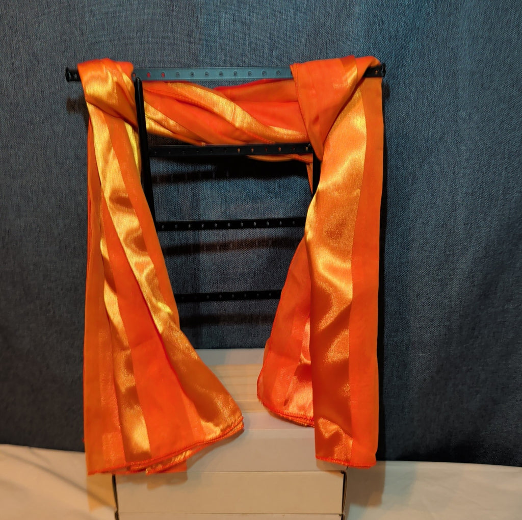 Vintage Orange Striped Scarf Sheer Satin Oblong Rectangular Wrap Retro