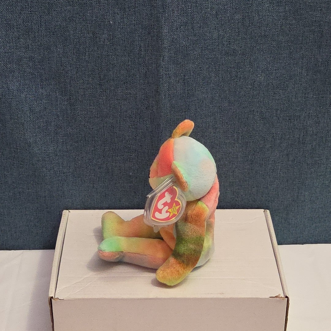 Ty Beanie Baby Peace Bear 1997 Retired - Unique Pastel Tie Dye Tag Protector