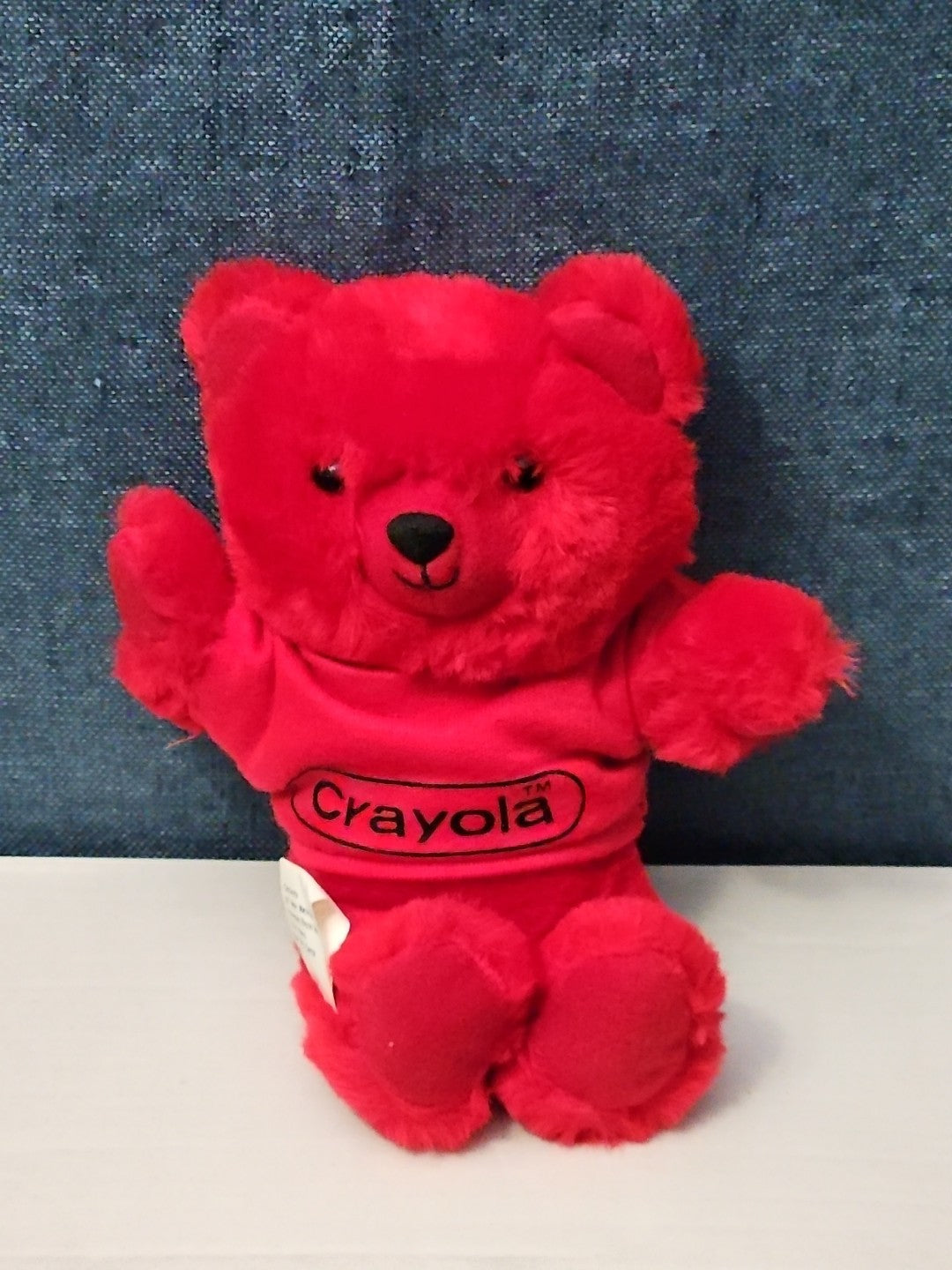 Vintage 1986 Crayola Teddy Bear Plush | Red Crayon Shirt | 7" Stuffed Animal |