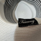 Tuscany Wide Brim Church Derby Dress Hat Black White Flower Bow Ribbon