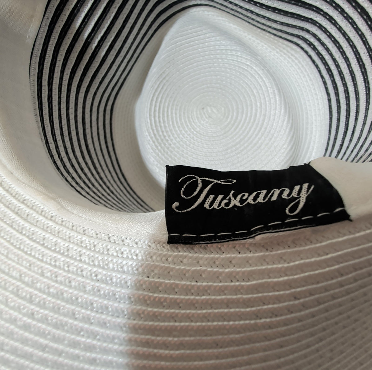 Tuscany Wide Brim Church Derby Dress Hat Black White Flower Bow Ribbon