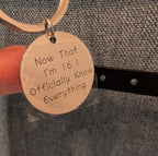 Sweet 16 Funny Keychain Silver Tone Birthday Gift ..I Officially Know Everything