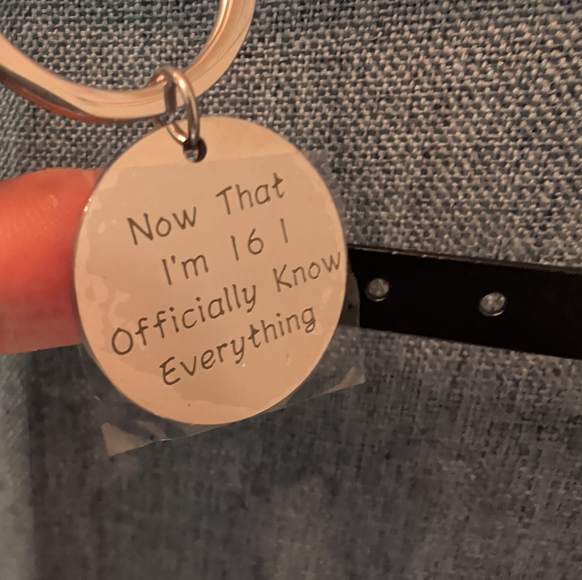 Sweet 16 Funny Keychain Silver Tone Birthday Gift ..I Officially Know Everything