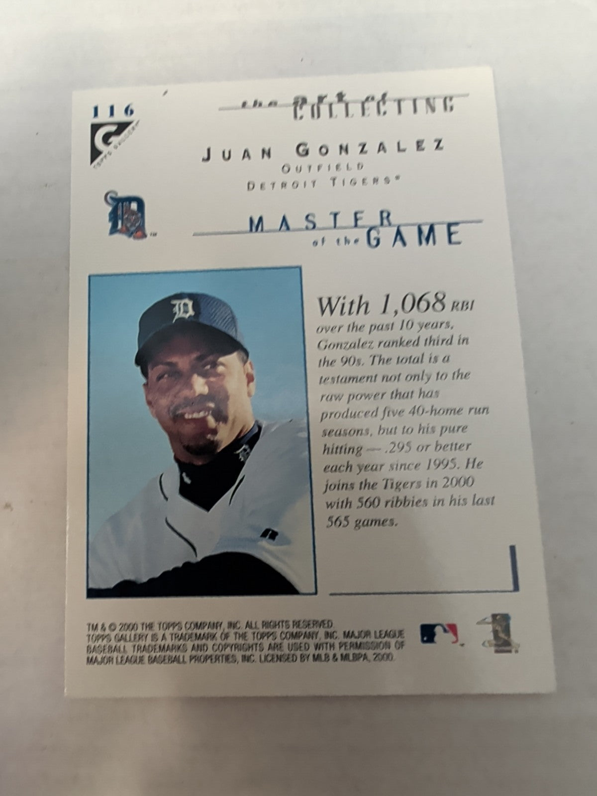 2000 Topps Gallery - Masters of the Game Juan González #116