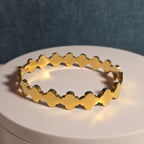 Hinged White Clover Bangle Bracelet Gold Tone Enamel