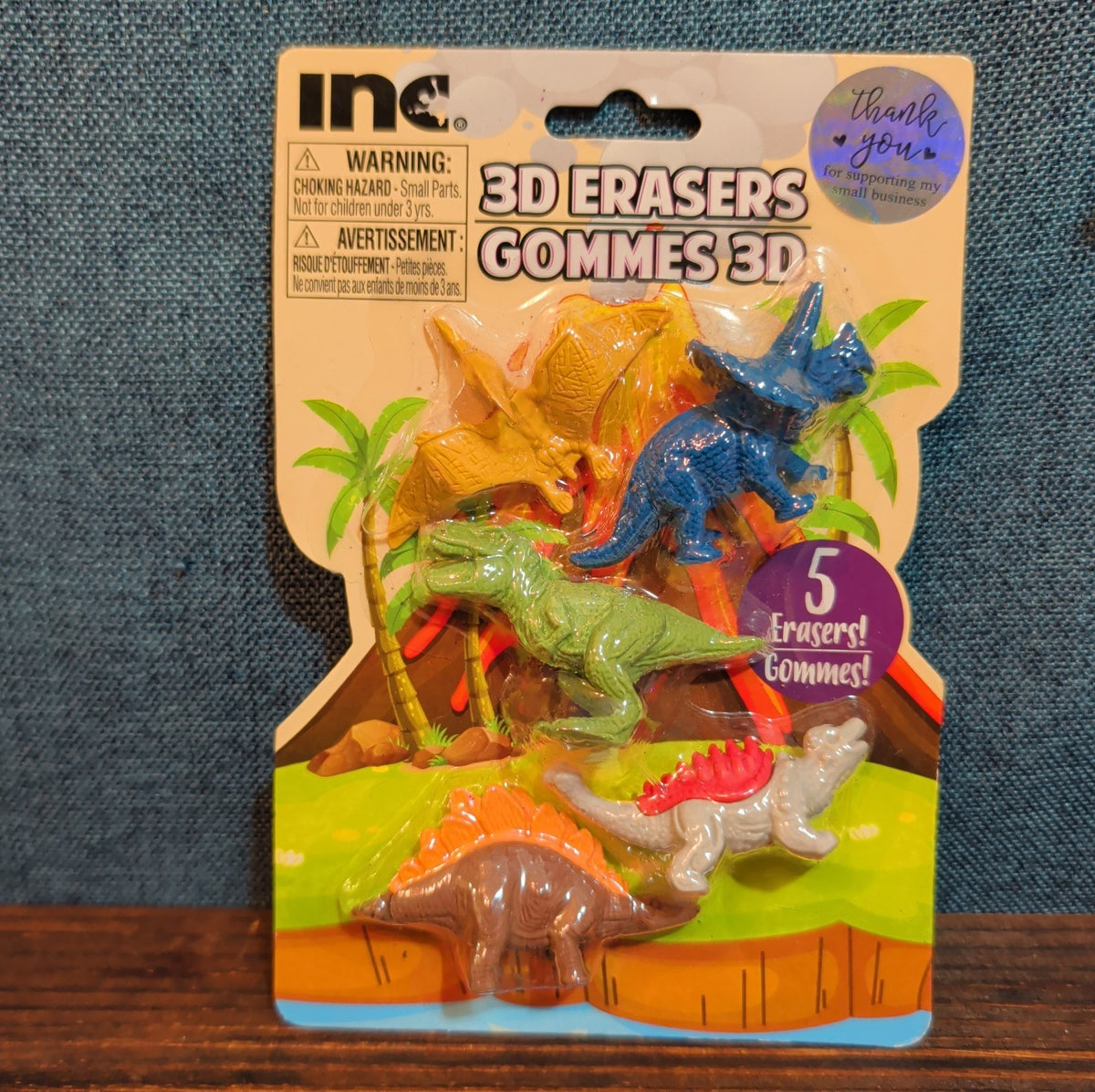 Inc 3D Dinosaur Erasers Set 5-Pack Latex-Free Kids