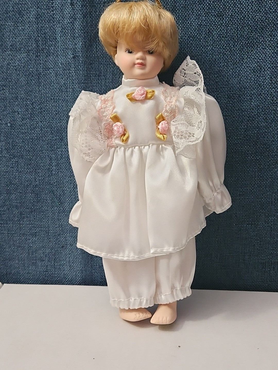Vintage Porcelain Angel Doll | Blonde Guardian Angel with Halo