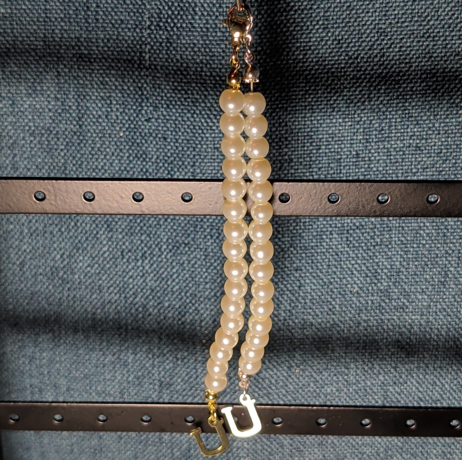 Faux Pearl Purse Charm Gold Silver Tone Letter U