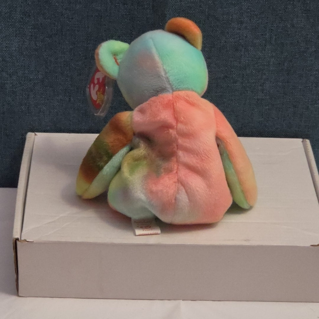 Ty Beanie Baby Peace Bear 1997 Retired - Unique Pastel Tie Dye Tag Protector