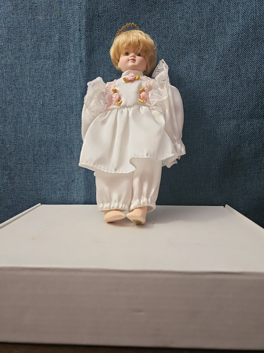 Vintage Porcelain Angel Doll | Blonde Guardian Angel with Halo