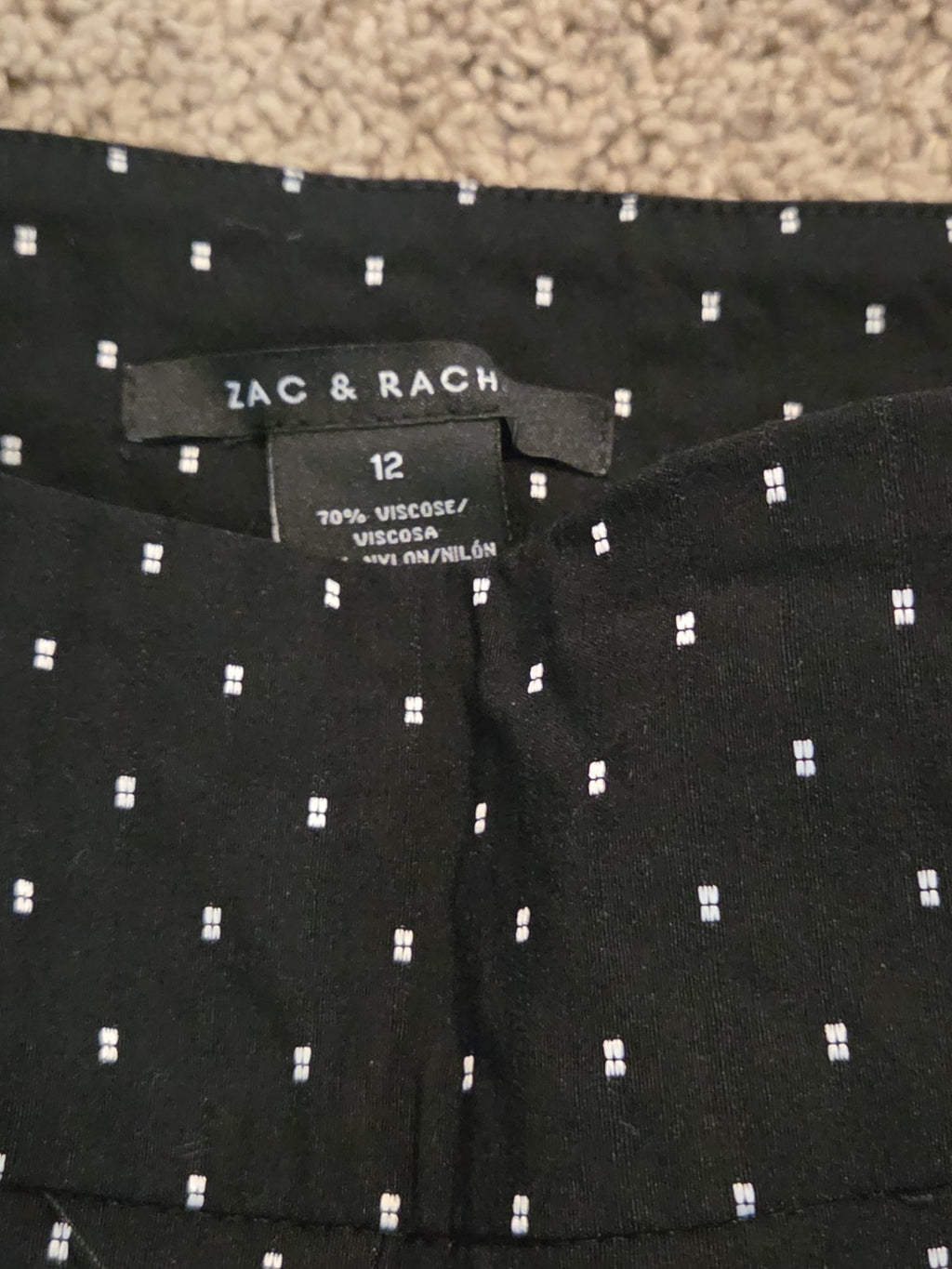 Zac & Rachel Pants 12 Black White Polka Dot Pull On Stretch