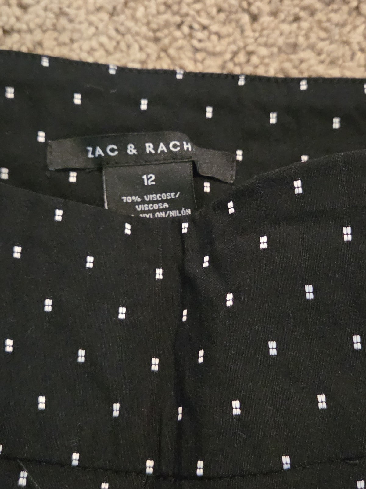 Zac & Rachel Pants 12 Black White Polka Dot Pull On Stretch