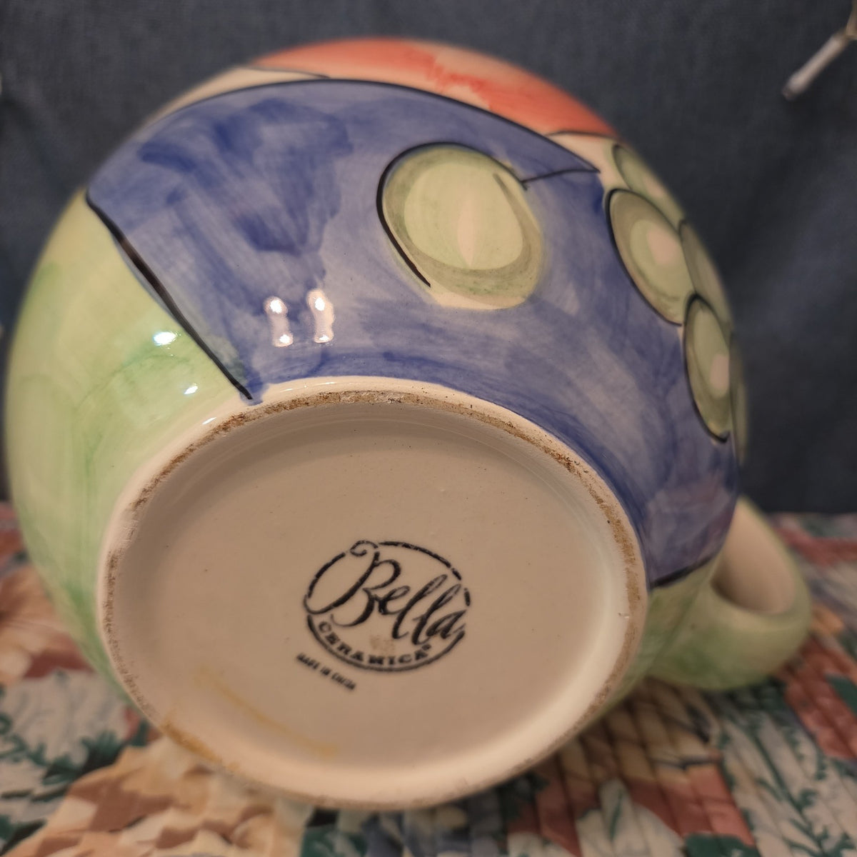 Bella Ceramica  Hand Painted Fruit Pitcher Jug Tuscan Apple Pear Decor