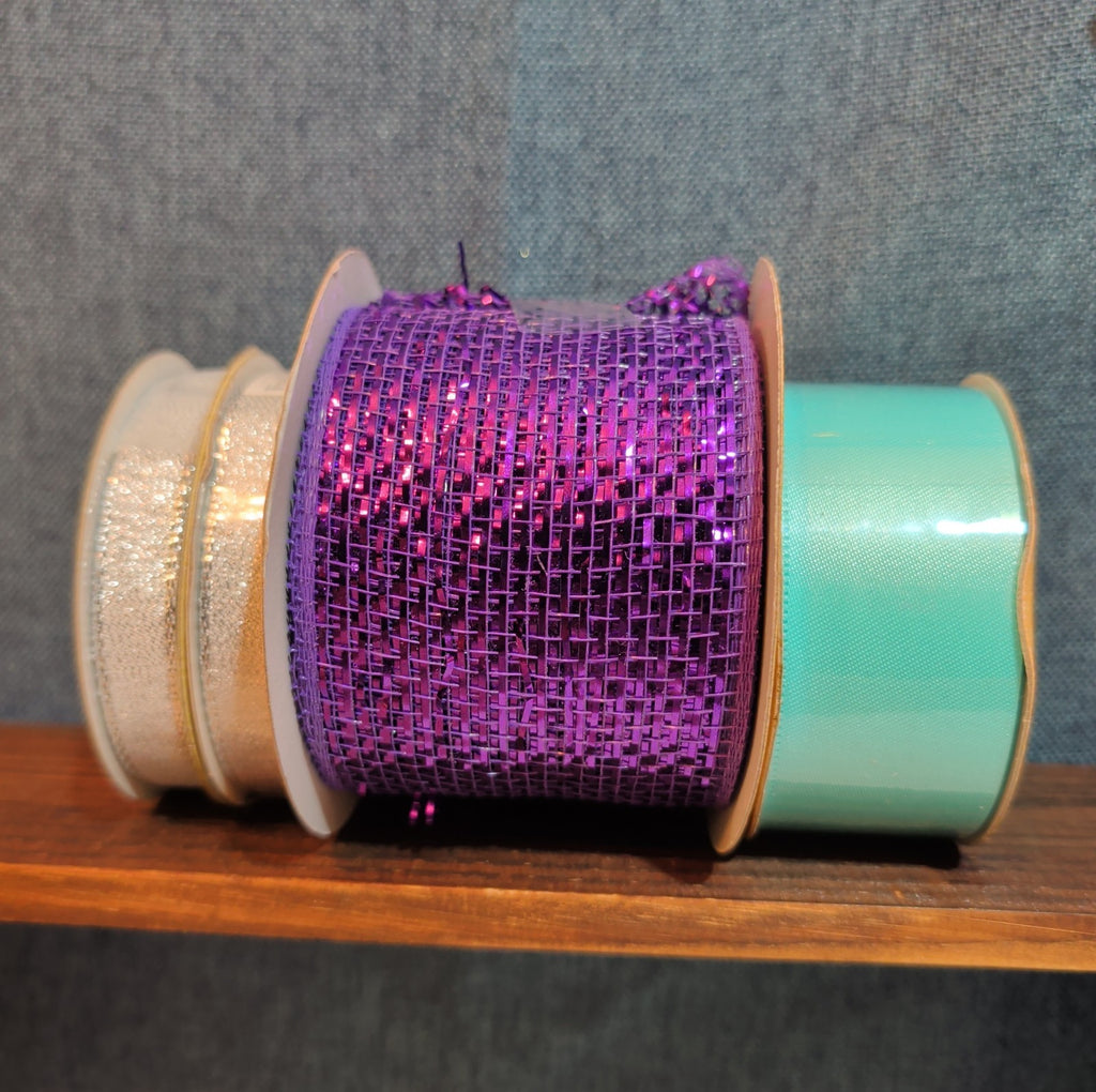 Robert Stanley Ribbon Lot 4 Purple Teal Silver Mesh Wired Craft Destash