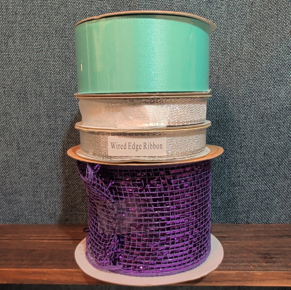 Robert Stanley Ribbon Lot 4 Purple Teal Silver Mesh Wired Craft Destash