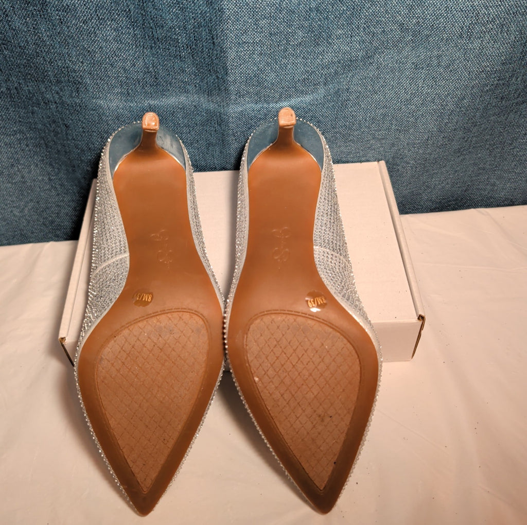 Jessica Simpson Lindiza Rhinestone Pumps 8M Silver Sparkly Stiletto Heels 39