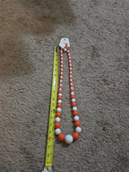 Chunky Bubblegum Bead Necklace Earring Set Orange White Retro